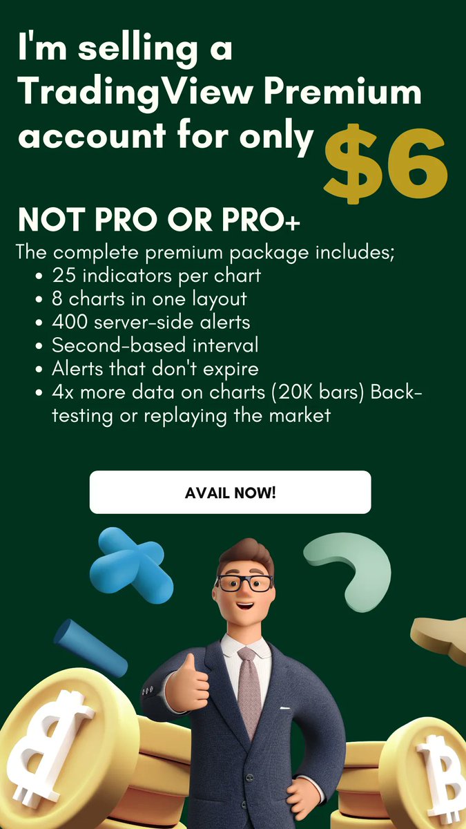 TradingViewPre3's tweet image. I&apos;m selling TradingView premium for all aspiring traders. This will help you  in your technical analysis and to gain more profit.

#TradingView 
#TradingViewpremium