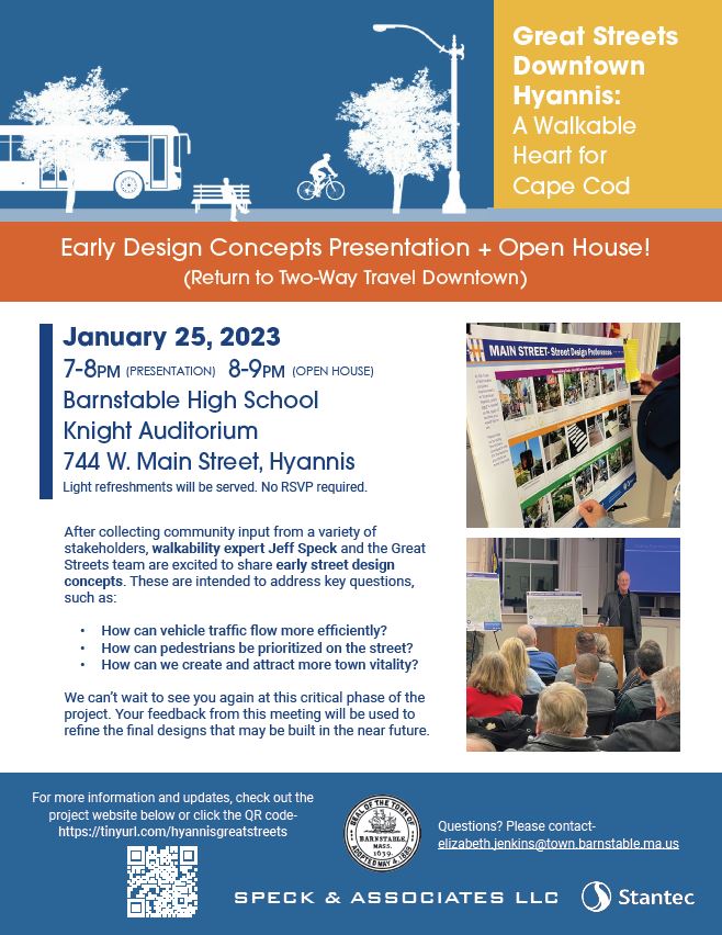January 25, 2023
7-8PM (PRESENTATION) 8-9 PM (OPEN HOUSE)
Barnstable High School Knight Auditorium
744 W. Main Street, Hyannis