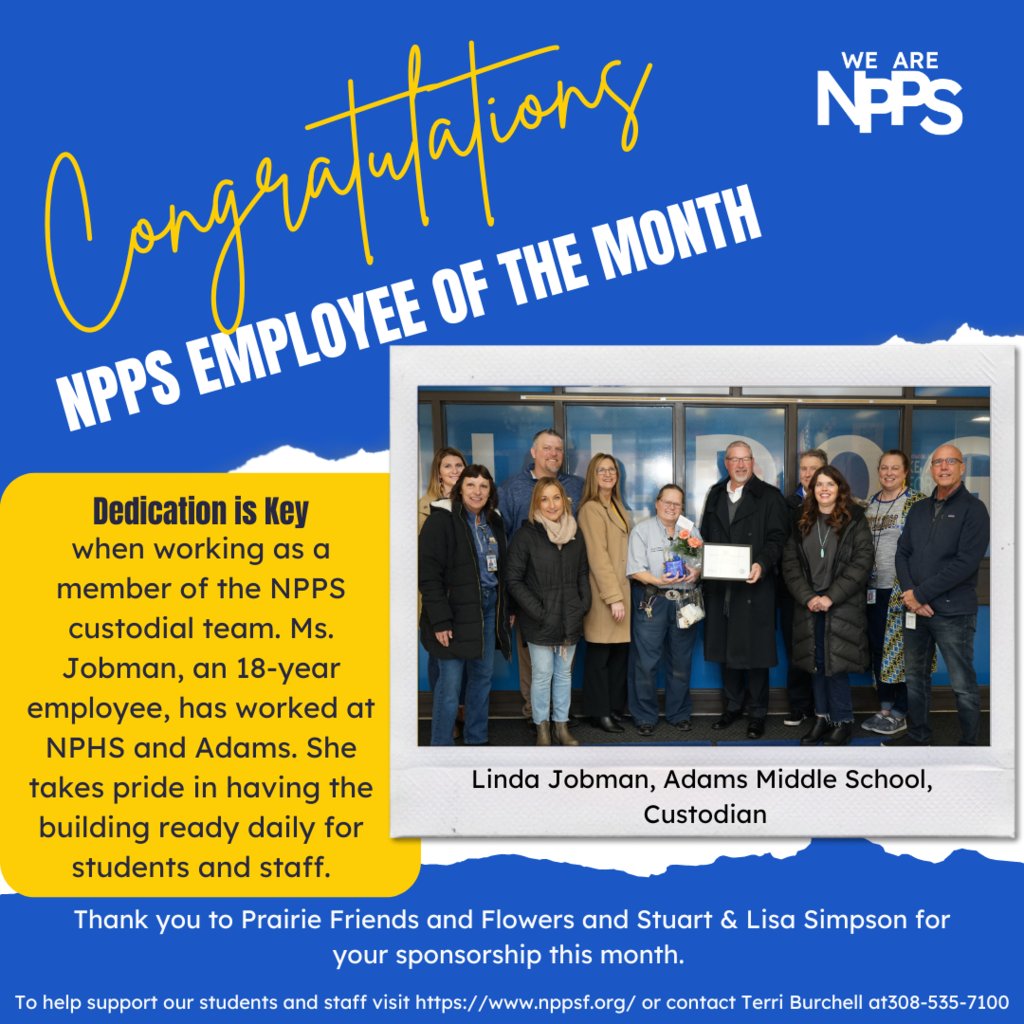 AdamsMSBulldogs's tweet photo. Congratulations the NPPS Employees of the Month for December. You are NPPS and we are proud to have you on our team.
#WeRNPPS, Come Grow With Us! https://t.co/BU4KXiZcUd