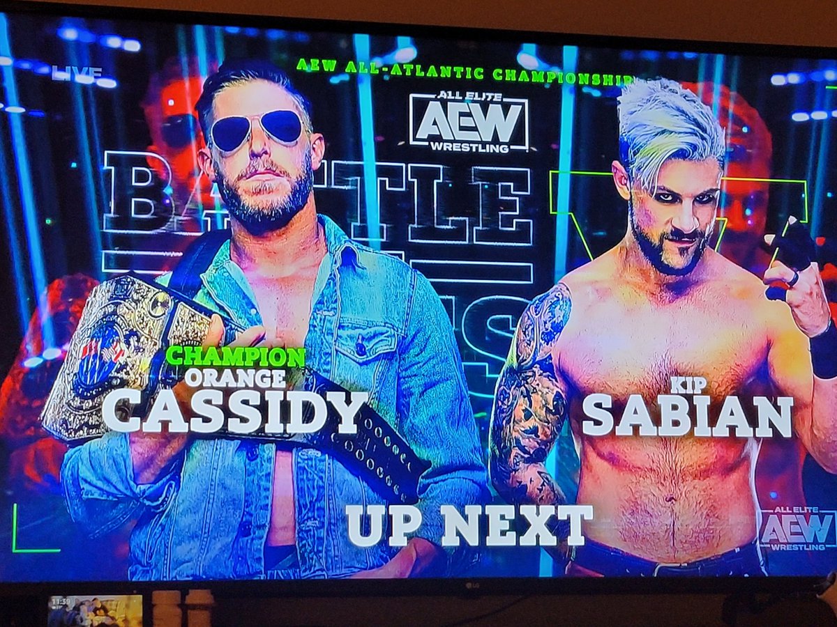 HumanKevinJones's tweet image. Both guys are solid wrestlers but definitely not worth staying up until midnight when you're piss drunk for. #AEWRampage   #BattleForTheBelts