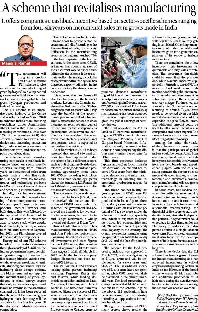 Read how the #PLIScheme turned out to be a game changer in Indian Manufacturing.

#makeinindia 
#atmanirbharbharat 
#manufacturing 
#ManufacturingJobs 
#PLIScheme #incentives 
@PMModiNews @NITIAayog @FollowCII 
#LSEM
#thenavhindtimes
@drmanojkamat