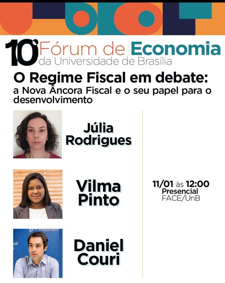 Semana q vem estarei com a Júlia Rodrigues e a <a href="/Vilmadcp/">Vilma da Conceição Pinto</a> no 10° Fórum de Economia da Unb 👇👇