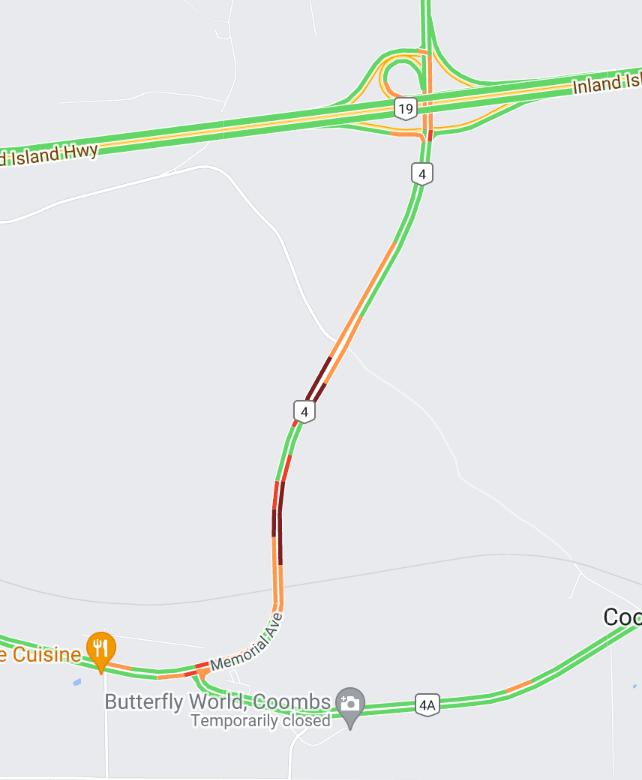DriveBC's tweet photo. ⛔ #BCHwy4 vehicle incident has the road closed between Hilliers Road S. and the intersection of #BCHwy4 and #BCHwy4A. Crews are en route. Assessment in progress.
#Coombs  #QualicumBeach https://t.co/eXxVIEuDqY