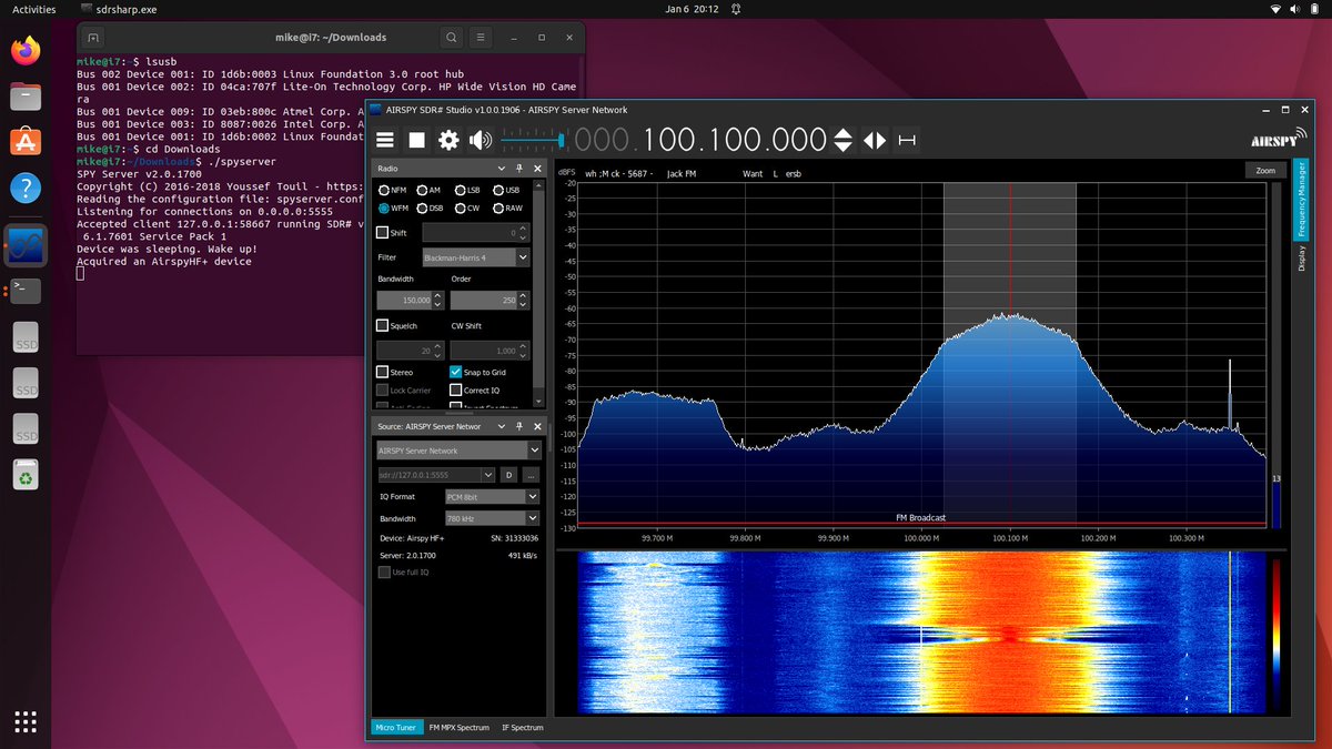 ElbaSatGuy's tweet image. #SDRSharp v.1906 running on Ubuntu 22.04 using Wine 7.0.1 and .NET 4.8  - attaches to my #Airspy HF+ via local #spyserver