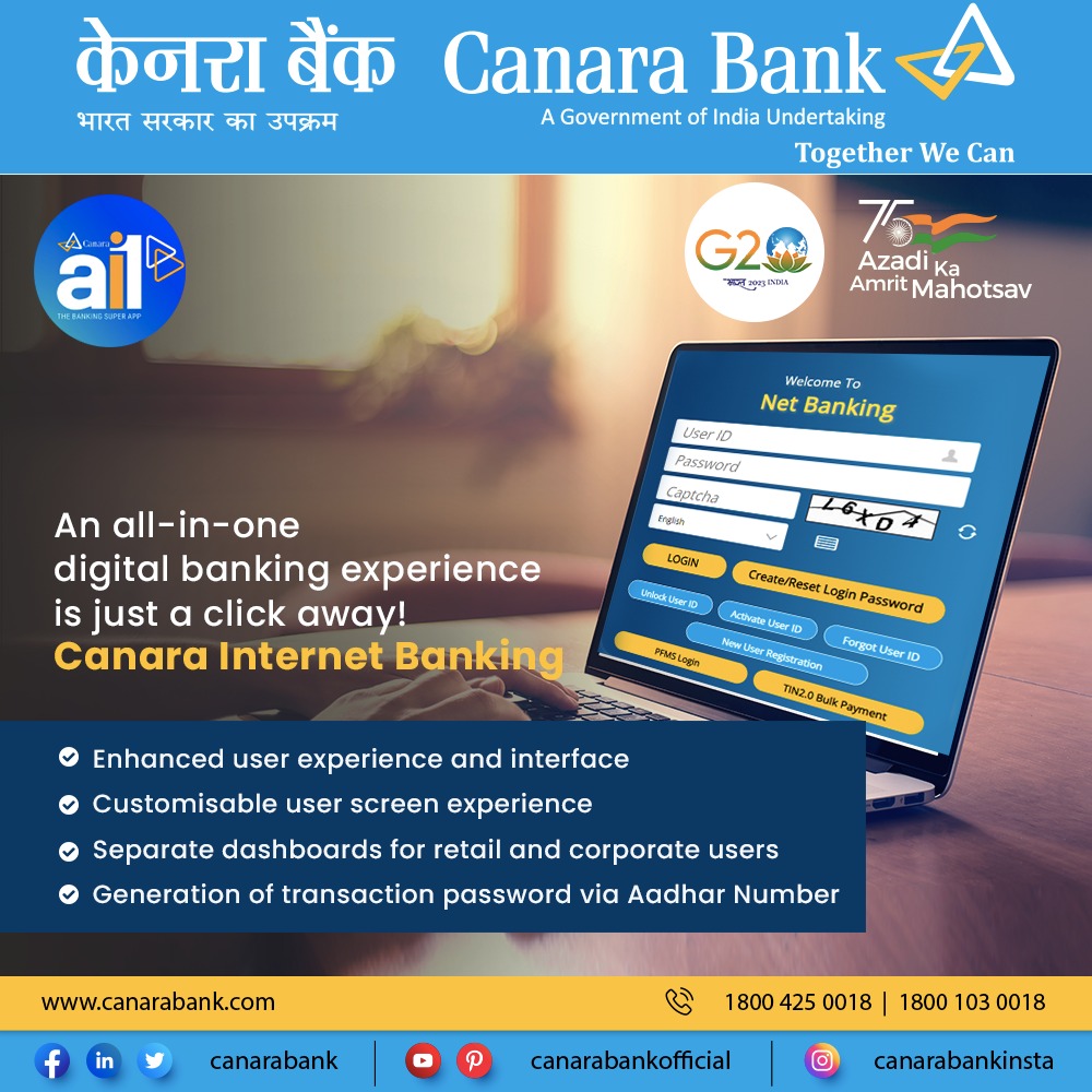 Canara Bank on Twitter: 'Now get all your internet banking facilities ...