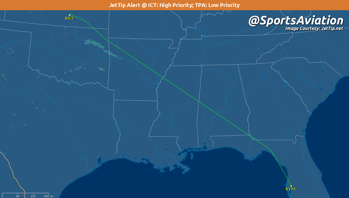 SportsAviation's tweet photo. 🏀 South Florida Bulls (@USFWBB) #US2F
🆚 Wichita State Shockers #GoShockers #NCAAWBB
‼️ Rare @JetTipNet arrival alert @FlyICT 
✈️ N814BB | SB20
🛫 TPA - 11:55 am ET
🛬 ICT - 2:24 pm CT
📡 Tracking: https://t.co/lXGk2txkMy https://t.co/BYutfWHVW0