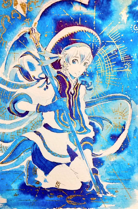 年明けの青い絵シリーズ何か描きたいと思います。多くて4～5枚くらいになりますがリクエスト下さいませ。こんな感じになります。 