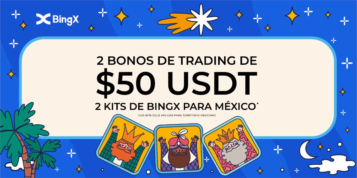 BingXLatino's tweet image. 🎁 Para celebrar #ReyesMagos tenemos ¡2 bonos de #trading de $50 #USDT! 🤑 y 2 kit de merch oficial de BingX. 👕🎒✨

Solo tienes que 👇

❤️ Dar like a este post
🔁 Dar RT 
🔵 Seguirnos en Twitter

Tienes hasta el 8 de enero y anunciaremos al ganador/a el 9 de enero 2023