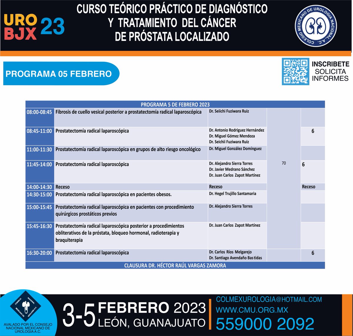 Dr. Carlos Ríos Melgarejo (@urologorios) on Twitter photo Los invitamos cordialmente al #UROBJX23, 7 prostatectomías radicales/vivo, 3 biopsias transperineales de próstata/vivo y temas selectos en <a href="/Urologia_UMAET1/">Urologia UMAE T1</a>. Del 3 al 5 de febrero 23 León Gto. Aparta la fecha. Vive la experiencia de nuestros profesores nacionales. Los invitamos cordialmente al #UROBJX23, 7 prostatectomías radicales/vivo, 3 biopsias transperineales de próstata/vivo y temas selectos en <a href="/Urologia_UMAET1/">Urologia UMAE T1</a>. Del 3 al 5 de febrero 23 León Gto. Aparta la fecha. Vive la experiencia de nuestros profesores nacionales.