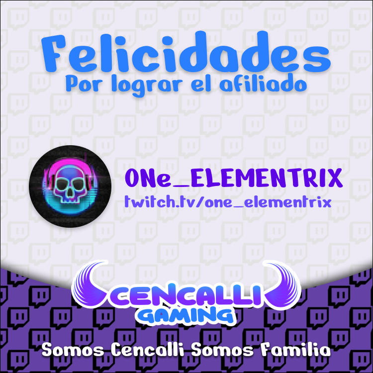 CencalliGaming's tweet photo. Carnalito que gran logro, nos da mucha alegría poder ser parte de esta meta y queremos ser parte de muchas mas, Esperemos tengas unos directos fantástico y que seas grande como lo has sido hasta hoy. Muchas Felicidades. #SomosCencalliSomosGamilia #twitchaffiliate https://t.co/dR1ydwq4sy