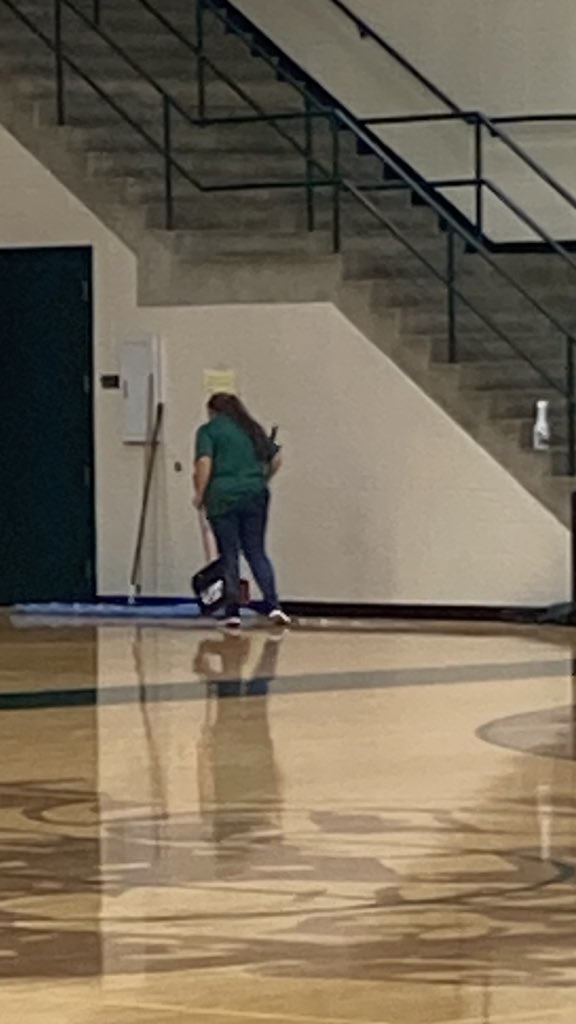 StrengthWoodmen's tweet photo. It’s 10:30 pm and Christy is still WORKING getting this gym clean. Say thank you when you see her; she deserves it.  We need more like her in this world. https://t.co/1SCZPubjOR