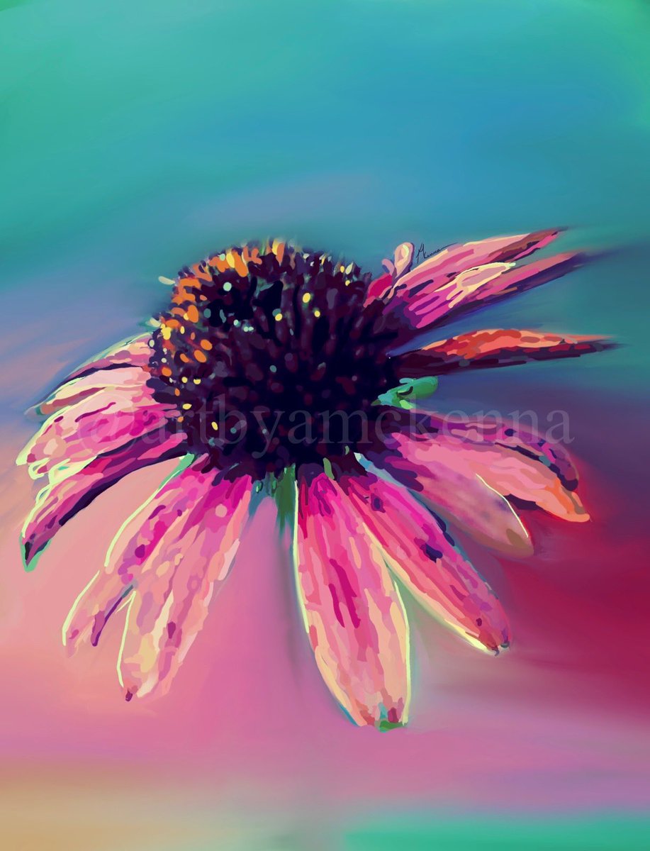 artbyamckenna's tweet photo. My most recent digital art piece, made for my kindred friend Ella. … I have been so inspired both by this new medium, my ever present fascination with flowers, and the joyous love of the people in my life like that of dear Ella. #artbyamckenna 
#digitalart #colorfulflowerart https://t.co/yzQdXjEJ0G