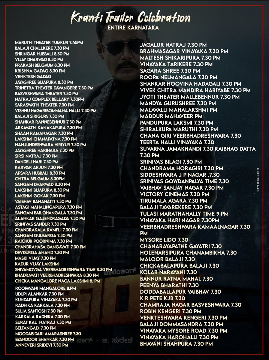 DBossEdits's tweet photo. Enter Karnataka theatre list is here 👇

#Kranti | #DBoss | @dasadarshan
#KrantiTrailer https://t.co/JAFLXEozpG