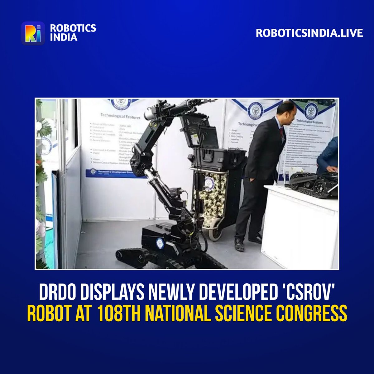 DRDO displays the newly developed 'CSROV' robot at the 108th National Science Congress.

#roboticsindia #robotics #robots #roboticsengineering #roboticsclub #technews #roboticsnews #roboticsforkids #roboticslab #technology #drdo #drdorobots #defence