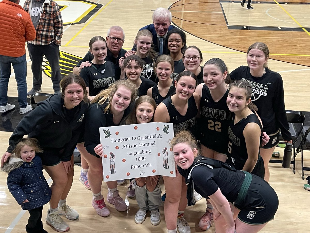 Greenfield Hawks Girls Basketball (@hawksgreenfield) on Twitter photo Congratulations <a href="/AllisonHampel/">Allison Hampel</a> on grabbing your 1000th rebound and joining the 1000/1000 club! #GoHawks Congratulations <a href="/AllisonHampel/">Allison Hampel</a> on grabbing your 1000th rebound and joining the 1000/1000 club! #GoHawks
