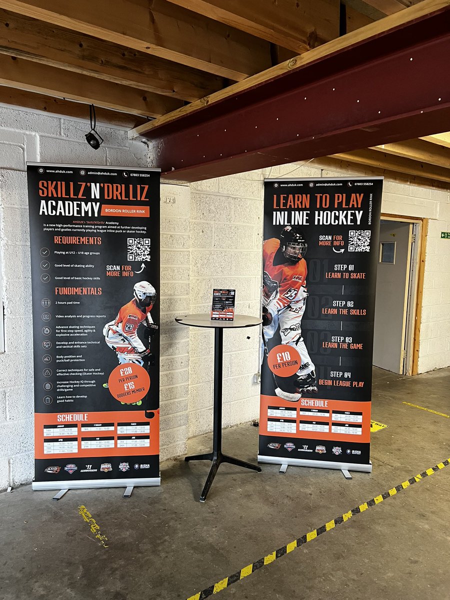 AHDcoaching's tweet photo. New for 2023 promotion banners for AHDUK’s LTP and Skills Academy up in Bordon Roller Rink. Visit https://t.co/1Ci0HjyBuu to book your child’s place. https://t.co/KKksbCfgBA