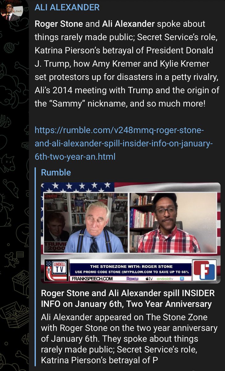 Mgon's tweet photo. .@ALI (https://t.co/ZKCG59M0DL):
“#RogerStone & #AliAlexander spoke about things rarely made public; Secret Service’s role, #KatrinaPierson’s betrayal of President #DonaldJTrump, how #AmyKremer & #KylieKremer set protestors up for disasters in a petty rivalry, Ali’s 2014...” 1/2 https://t.co/KlnalA7LM9