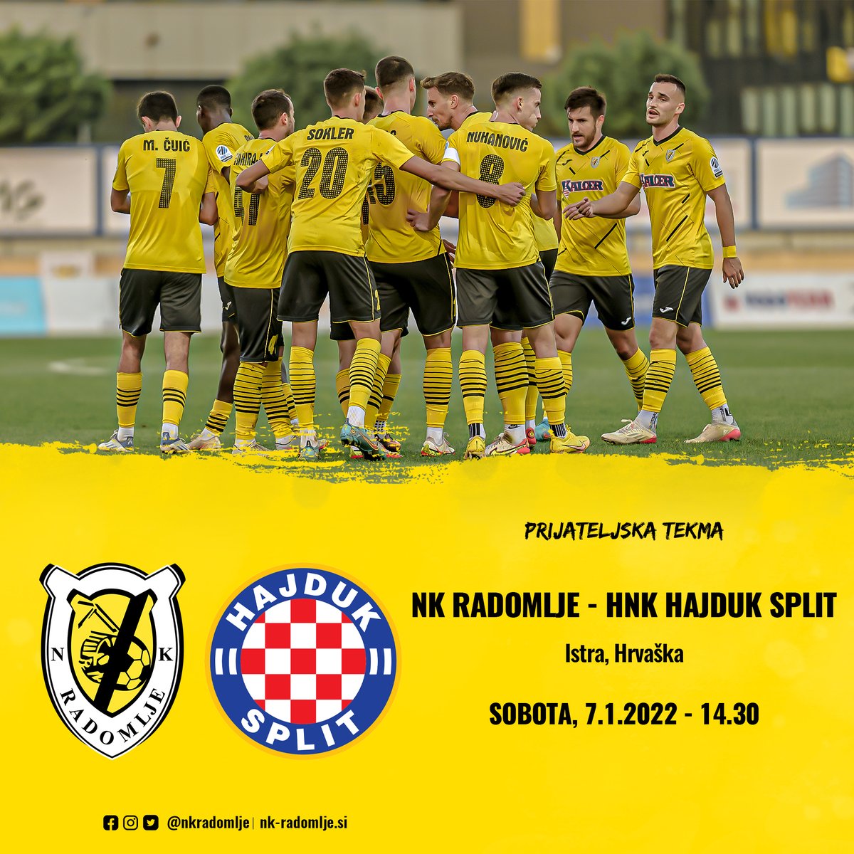Radomljani bodo danes odigrali prvo prijateljsko tekmo v novem letu ⚽️

Tekma bo odigrana v Istri, nasprotnik pa bo partnerski klub <a href="/hajduk/">HNK Hajduk Split</a>.

💛🖤

#hocemozmoremosmo