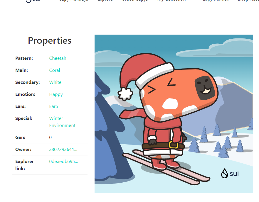 🎁 I just unboxed my Sui Holiday Capy! ❄️
He is on vacation during the Christmas and New Year holidays he looks very cheerful while playing ski in the snowy mountains, he spends time there happily #CapyHolidays <a href="/SuiNetwork/">Sui</a>