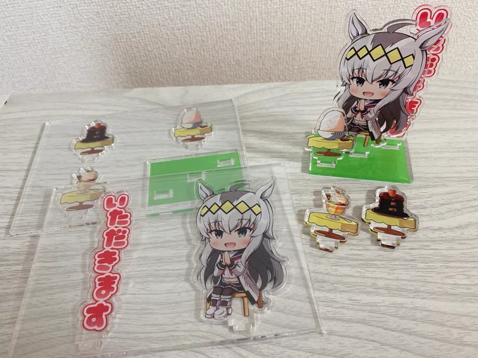 オグリキャップの「いただきます」アクスタ作りました!差し替えごはんつき!新刊と合わせてプリステ27Rに持っていきます! 