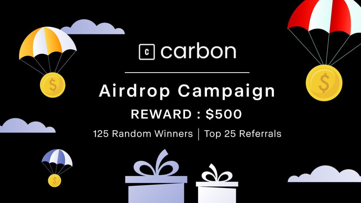 🚀 Airdrop: Carbon Browser
💰 Value: 2.5$
👥 Referral: 7.5$
📅 End Date: 20th January, 2023
🏦 Distribution Date: 22nd January, 2023

Talk with the Telegram Bot
t.me/CarbonBrowserA…

#Airdrop #Airdrops #Crypto #CryptotownEU #BTC #Bitcoin #BSC #CarbonBrowser