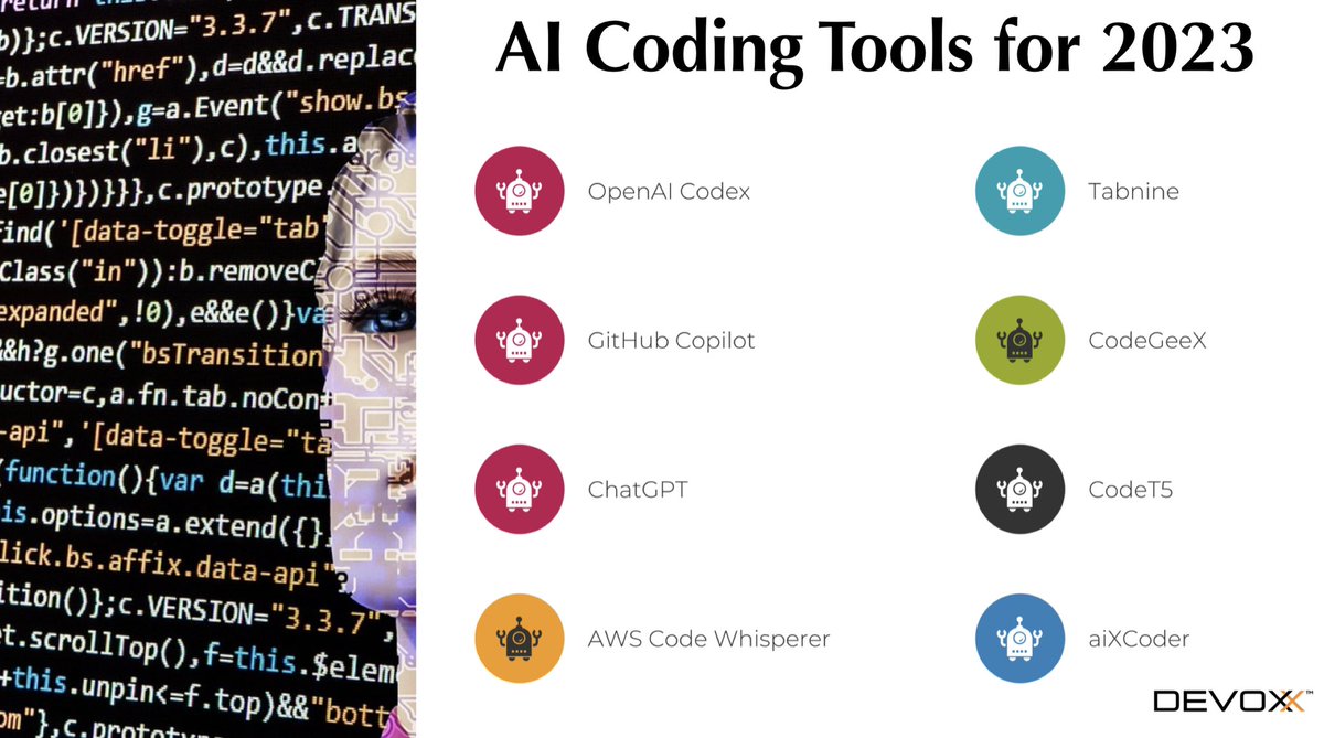 Devoxx's tweet image. Check out our list of the top AI coding tools for 2023 🤯
Let us know if there are any notable ones we've missed!
#NextGenCoding 🤖