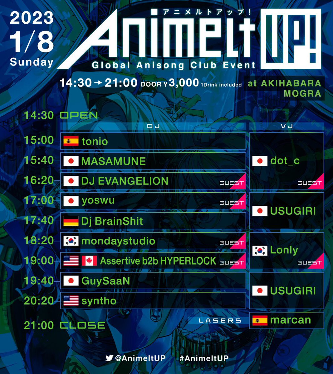 yoswu's tweet photo. ✨出演情報✨
#Animeltup (@AnimeltUP )は明日、秋葉原MOGRAにて開催！
デイイベントなので未成年も来場可！
グローバルなメンツが揃っております🌎
国籍･年齢関係なく踊りまくろう！
ぜひ遊びに来てください〜🥳

【website】
https://t.co/nShjpGQG2m https://t.co/AQelEwxDUJ
