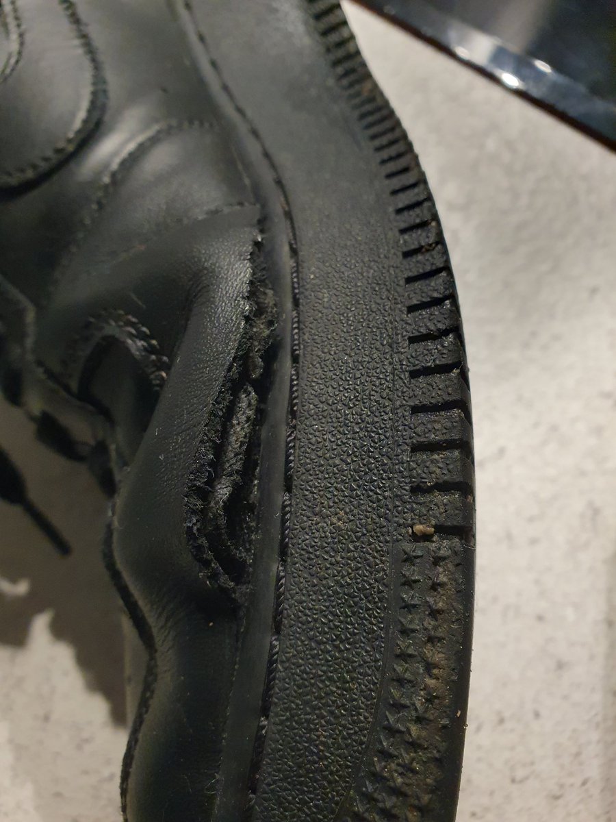 joolswhiting's tweet photo. @JDhelpteam Hi, bought AF1s and they have distorted in shape and split at seam. Nike say 2 year warranty so please can I have refund? https://t.co/ussJI9j68L