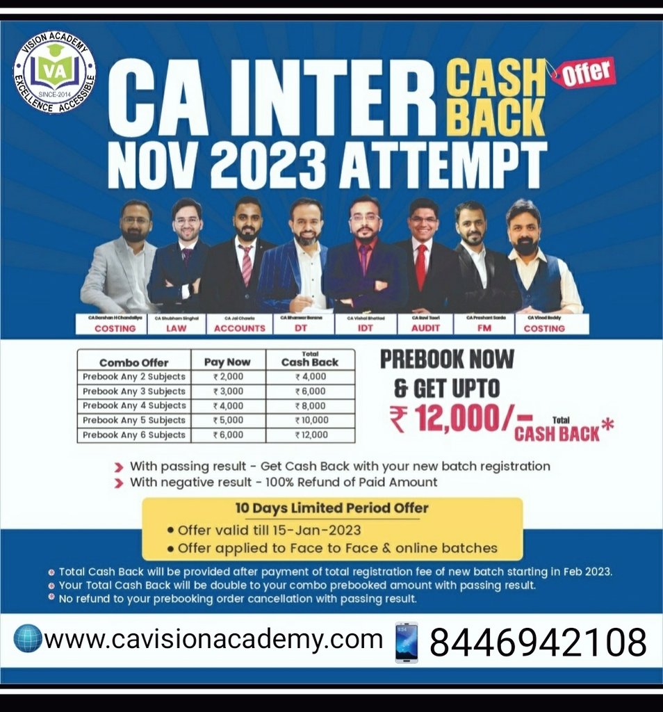 cavisionacademy's tweet image. #CAIntermediate #cashbackoffer #Videolectures #onlinelectures #Nov2023exams #NewScheme #bestofferforcaintermediate #lowestprice now available ✅
ENROLL NOW GET FREE & FAST DELIVERY
🌐 CAVISIONACADEMY.COM
ANY QUERIES CONTACT
📱8446942108