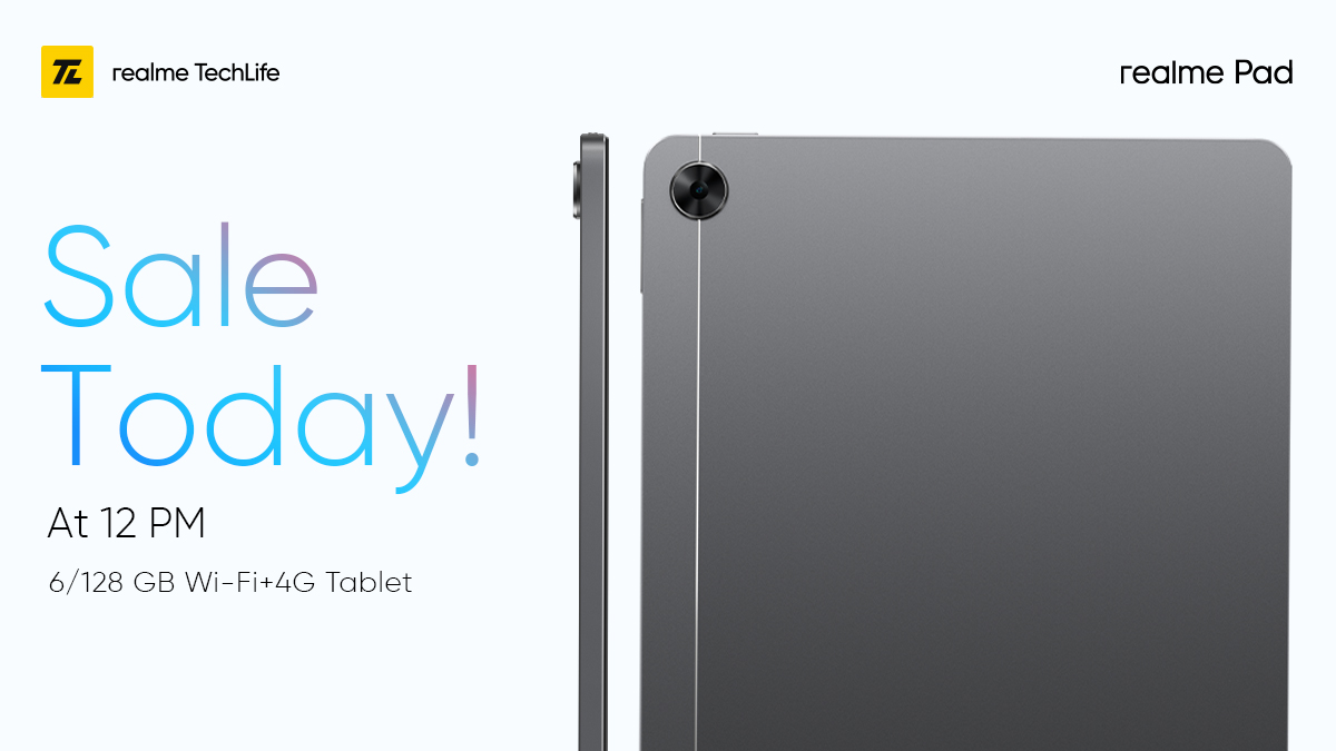 realmenarzoIN's tweet photo. Your favourite productivity machine is back!
Are you ready for #UltraSlimRealFun with the #realmePad’s brand new 6/128GB Wi-Fi+4G variant?
First sale is Today at 12:00PM on https://t.co/n3vAbwM2m7 & @Flipkart.
Know more: https://t.co/LWNz4uaIXM https://t.co/L42sbiTQst
