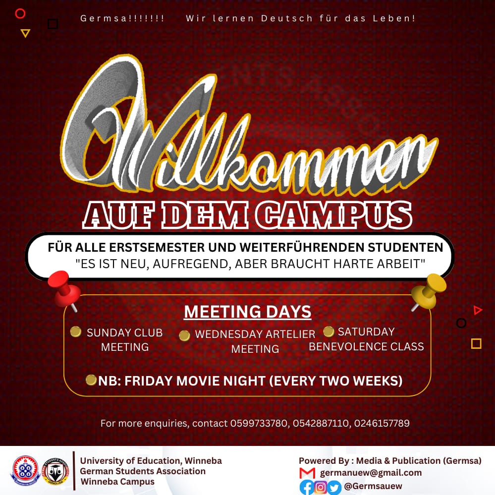 GermsaOfficial's tweet photo. Herzlichen willkommen auf dem Campus 🙌
#Germsa #germsauew #daad #deutsch #uew #German https://t.co/WyysLBwZos