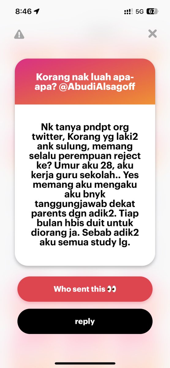 AbudiAlsagoff's tweet photo. Bro you wanna know THE reason why perempuan semua rejected you? They don’t want to marry a man that have commitments issues. Kalau dah kahwin, your responsibility is YOUR wife and kids. That is first out of everything. Dah setel tu baru your parents then your siblings. https://t.co/uuiG3cftBl