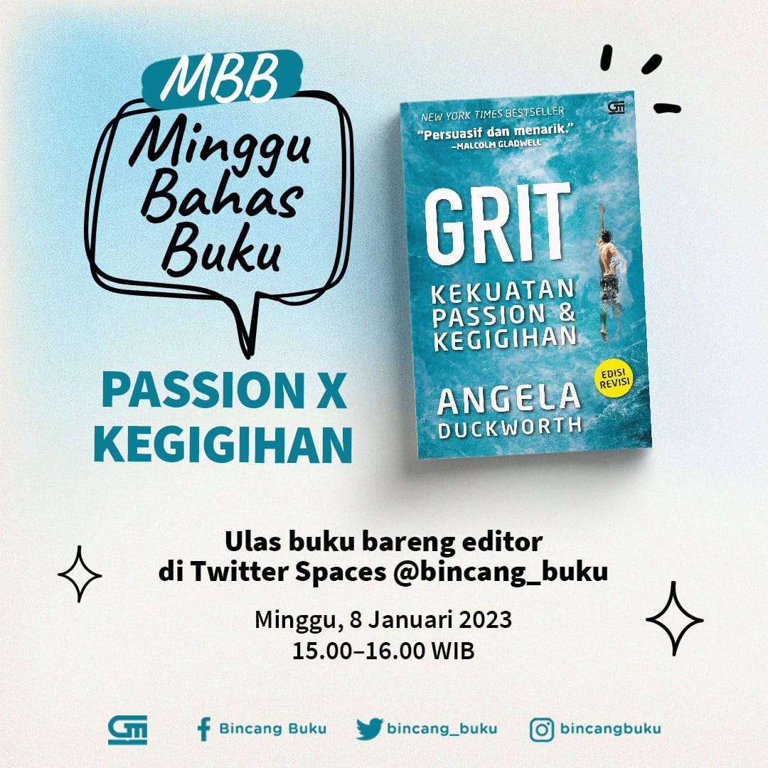 bukugpu's tweet image. 🎙️ #gibah #siapmental #gigihtabah BESOK kita ngobrol bareng #MingguBahasBuku #GRIT biar anti kelelep-kelelep club di 2023 #bukugpu 🏊🏻‍♂️🏊🏻🏊🏻‍♀️