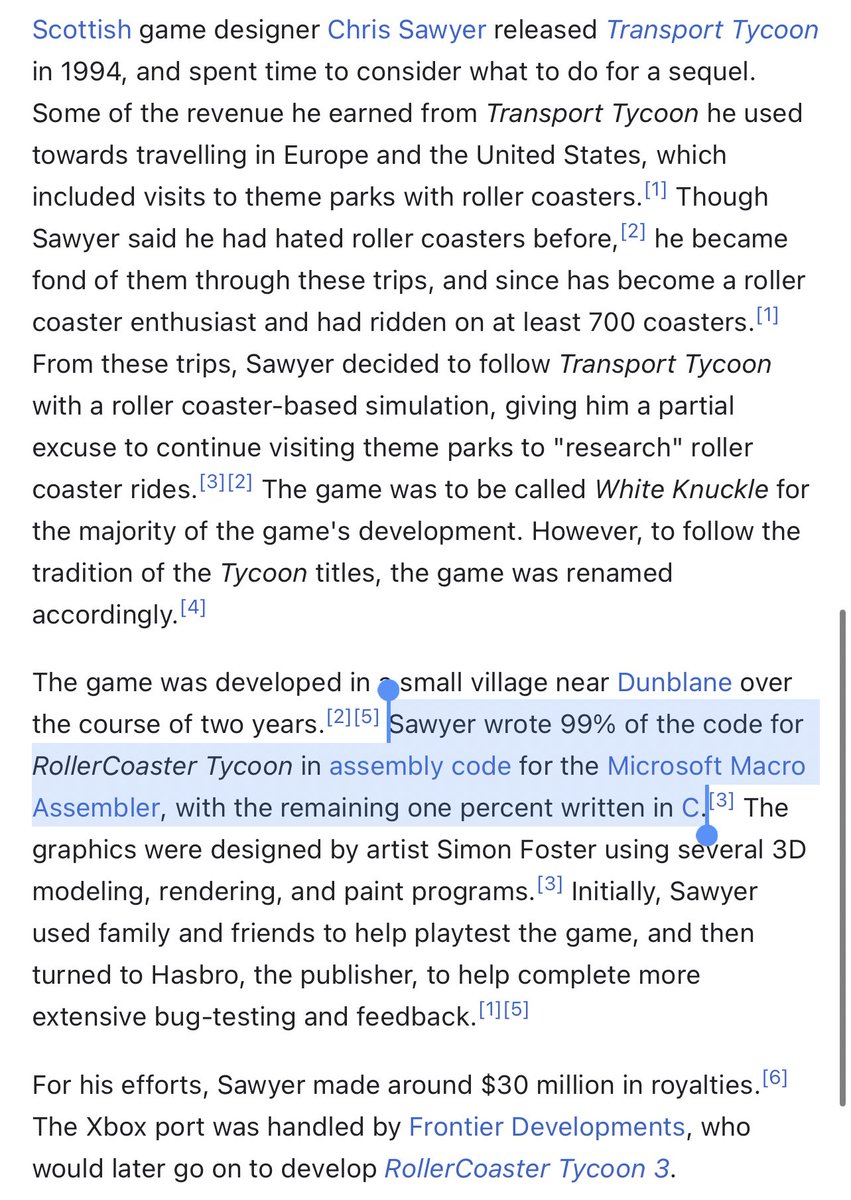 blakeir's tweet photo. Chris Sawyer, the founder of RollerCoaster Tycoon, single-handedly coded the original RollerCoaster Tycoon in x86 assembly language… 

Absolute legend. 🤯 https://t.co/HfppcSfn7H