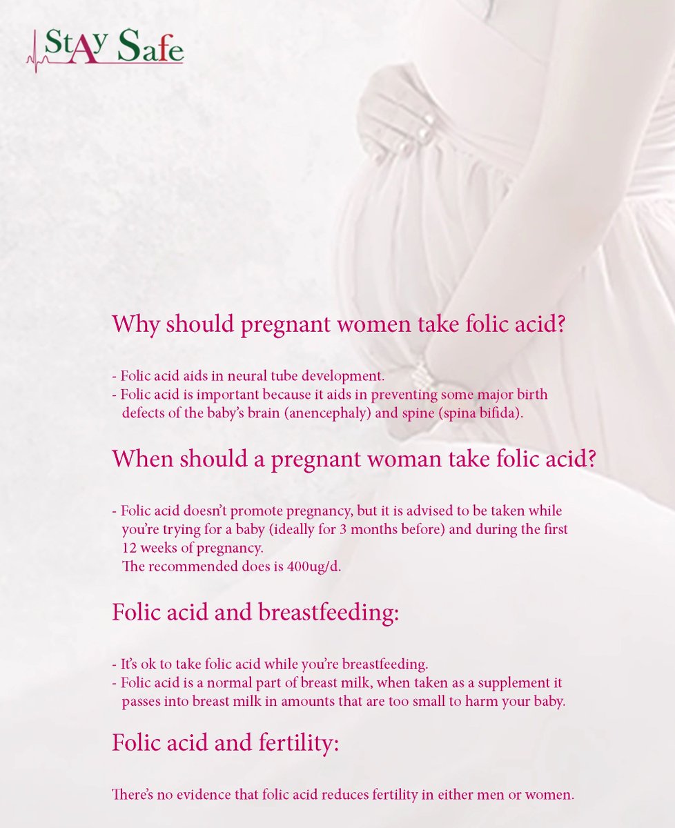StaySafeorg's tweet photo. #Folicacid is crucial both before&amp;throughout pregnancy bcz it helps ur baby's neural tube develop into its brain &amp;spinal cord, . Additionally, taking it while nursing is common, and if you've ever wondered if it impacts fertility, the answer is that it won't harm u.#staysafe https://t.co/JsVZDkKFT3