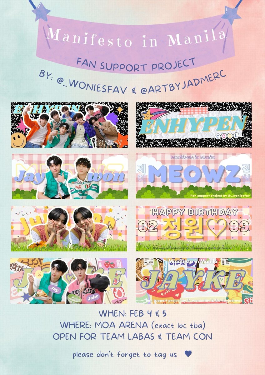 _woniesfav's tweet photo. #MANIFESTO_IN_MANILA FREEBIES.
FAN SUPPORT PROJECT BY @_woniesfav &amp; @artbyjadmerc

We will be giving away 400pcs hand banners on Feb 4 &amp; 5 for team labas and team con!
🍡 mbf
🍡 like &amp; rt
🍡 strictly 1:1
(see thread for more info!) https://t.co/KZD8GEcIpb