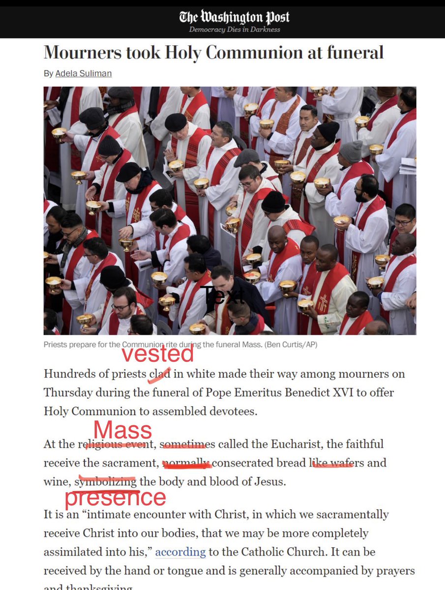 Dear <a href="/washingtonpost/">The Washington Post</a> — I don’t know if you have a Catholic journalist or editor on staff? But if you don’t — I would be gladly to be your volunteer editor for your paper next time you covering Catholic Mass or event so that I might be able to help you to use correct terms. Thanks
