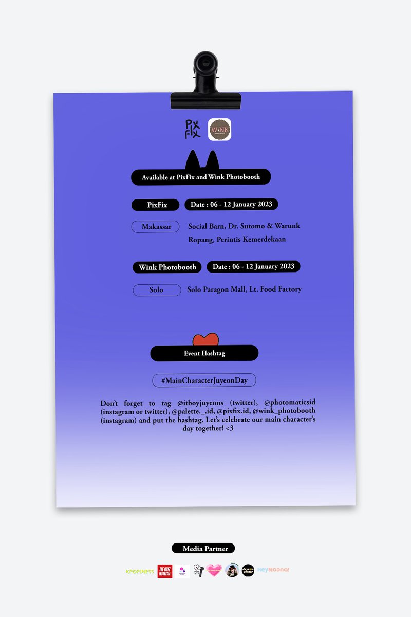 ♥ Main Character Juyeon Day ♥

A photobooth event to celebrate lee juyeon’s birthday by <a href="/itboyjuyeons/">s ❄️</a> 🐱💙
Designed by <a href="/chillie__studio/">☁︎︎</a> ☁️

🗓 : 6 - 22 January 2023
📍: Photomatics, Palette ID, PixFix, Wink Photobooth

#MainCharacterJuyeonDay #HappyJuyeonDay #주연