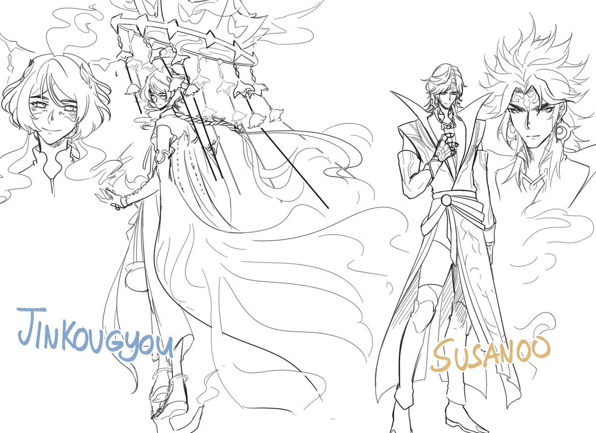 It was a mistake drawing Onmyoji characters, too many details afshdkjfs Jinkougyou's incense hat is troublesome to draw
What should this ship be called anyway...SusaGyou? SusaJin?🤔