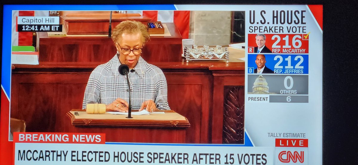 I'm sorry, but the real MVP of this fantastical event in the US House of Representatives has to be the Chief Clerk, the Honorable Cheryl L. Johnson.  15 votes, and God knows how many speeches without commercials and cut aways must have been rough.  #chiefclerkjohnson