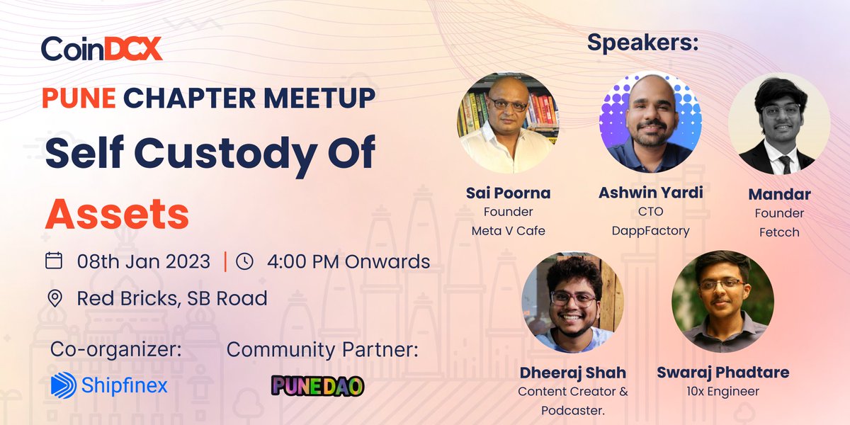pune_dao's tweet image. Yay tomorrow is the day @CoinDCX &amp;amp; @pune_dao gearing up for the first event of the year 2023 with @Ship_Finex and their team.

Oh our teams are preparing for the best in class value add experience for the meet.

Topic :Self custody of assets
#punechapter #meetup #Pune #coindcx 🙌