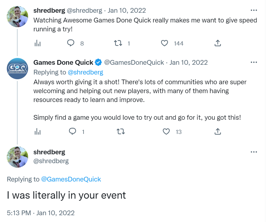 shredberg's tweet photo. One year ago today, Games Done Quick inspired me in a big way❤️❤️❤️ https://t.co/HtL4D05b6n