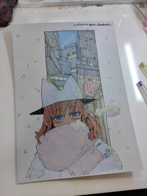 昨日待ち合い室で描いた線画を仕上げた。影つけにコピックを使わなかったので、いつもと少し雰囲気違います。 