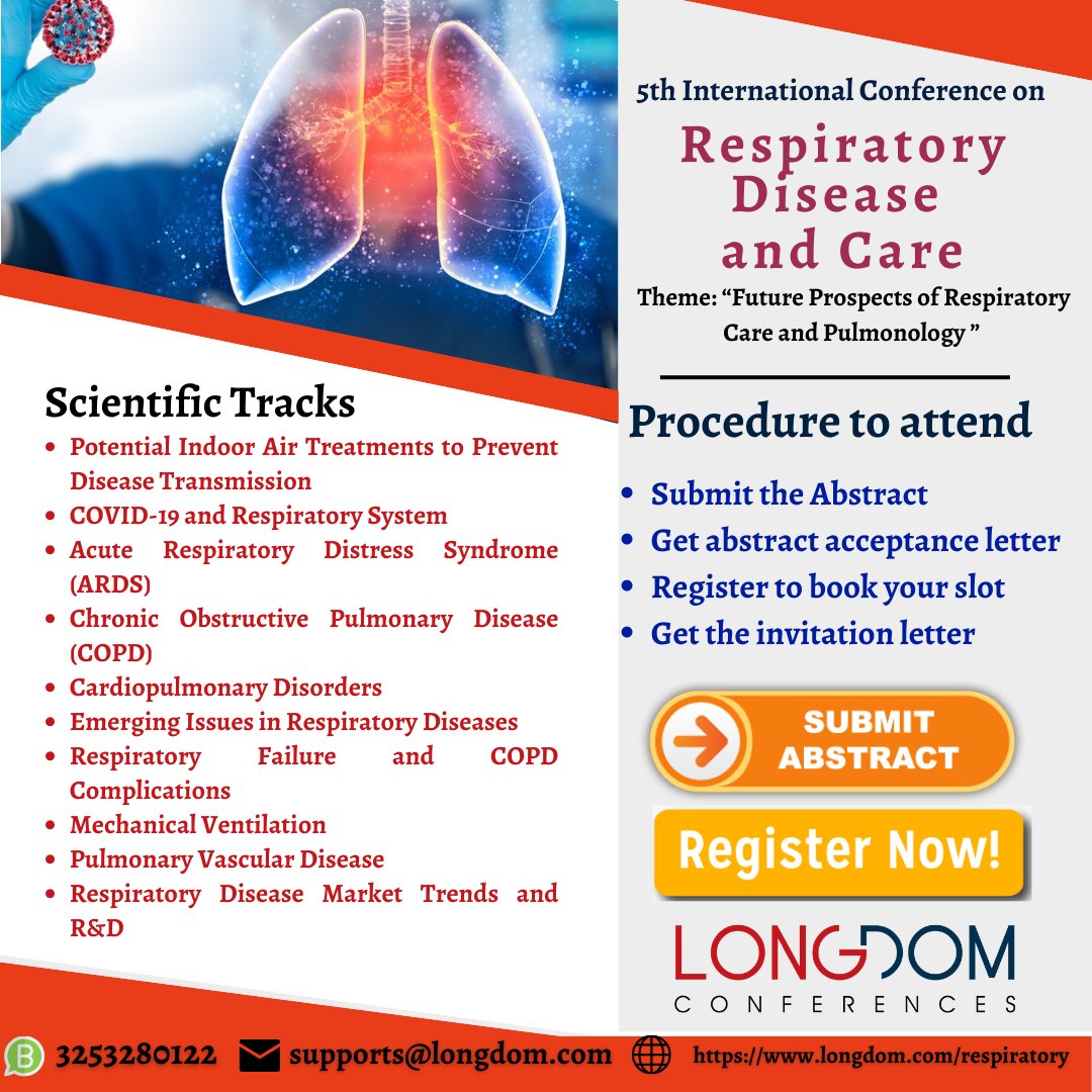 CardioPulmnary's tweet photo. Hurry to submit your proposals and confirm the slots for the Respiratory 2023
Website: https://t.co/6AGDjQLY6K
Contact us:
e: supports@longdom.com
WhatsApp: + 32 532 80122
@Longdom_Meet
#longdomconference #pulmonologyconference #respiratoryconferences #parisevent #europeevent https://t.co/6gkdu3f2kK