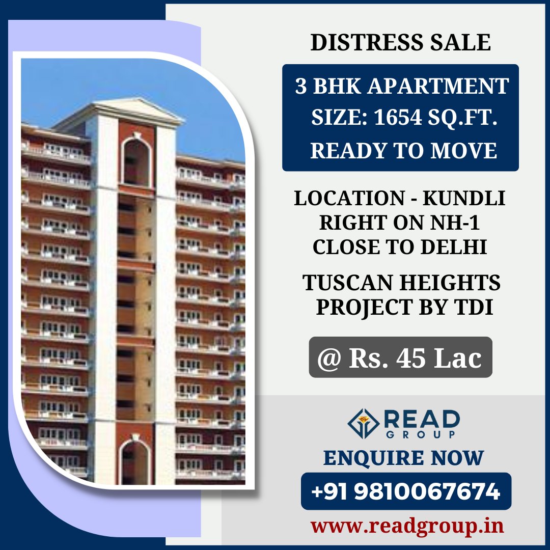 readproperties1's tweet photo. ☑️ Distress Sale
☑️ 3 BHK Apartment(1654 sq.ft.)
☑️ Ready-to-Move
☑️ Tuscan Heights Project 
☑️ Location - Kundli
☑️ @ Rs. 45 Lac
.................................
☑️ For More Info: +91 9810067674
.
.
.
 #apartments #properties #gurgaon 
#realestate #luxurylifestyle #flatsale https://t.co/pCPPqJJPt0