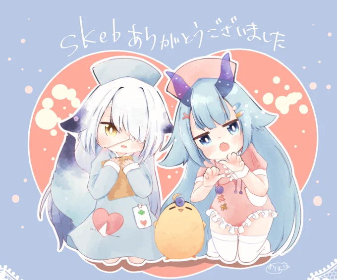 スケブ納品しました!ご依頼ありがとうございました!!可愛くかけた!満足( "'༥`"  )このデザインのアクキーとTシャツもBOOTHで頒布してます!興味のある方は是非!このツイートのリプにリンク貼っておきます! 