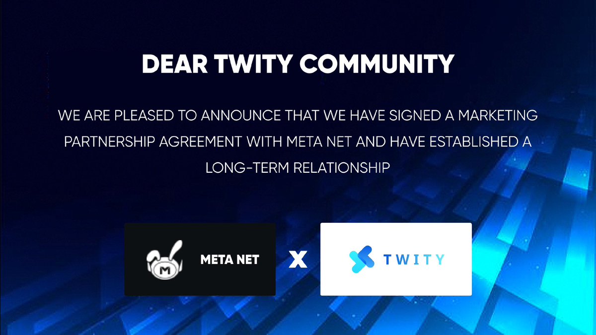 twity_official's tweet photo. Dear Twity community,
We are pleased to announce that we have entered into a marketing partnership with @Meta_Net_ and have established a long-term relationship. In accordance with our commitment to the community, 80% of the advertising fees will be used to buy back TTY. https://t.co/7nkPUY0aPk