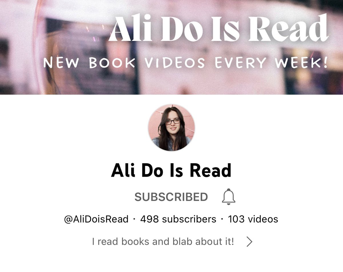 Ali is super close to 500 subscribers! Highly recommend going to check her channel out, and maybe subscribe while you’re there 👀

youtube.com/@AliDoisRead
