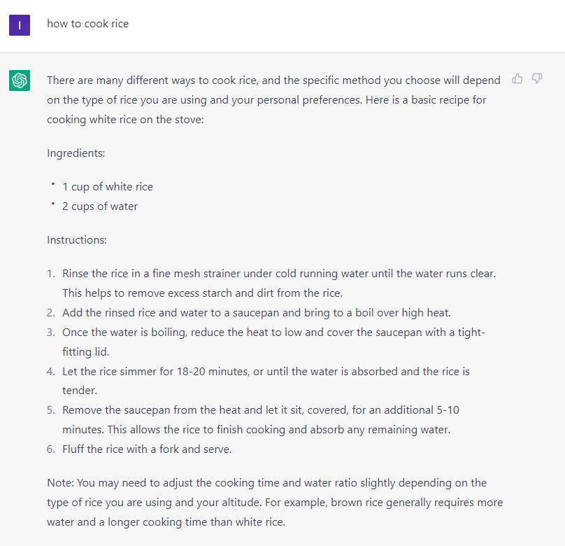CosmosBoilinBag's tweet photo. 🧐 Our first and most obvious question with #ChatGPT 💬 is here.
Even ChatGPT insists you boil rice...however, cooking rice is not that complex anymore. Because our Boil-in-Bag rice 🍚 is ready to cook anywhere, anytime. 😲
#chatbot #chatbotmarketing #chat #howtocookrice https://t.co/Vd8qWkyVsj