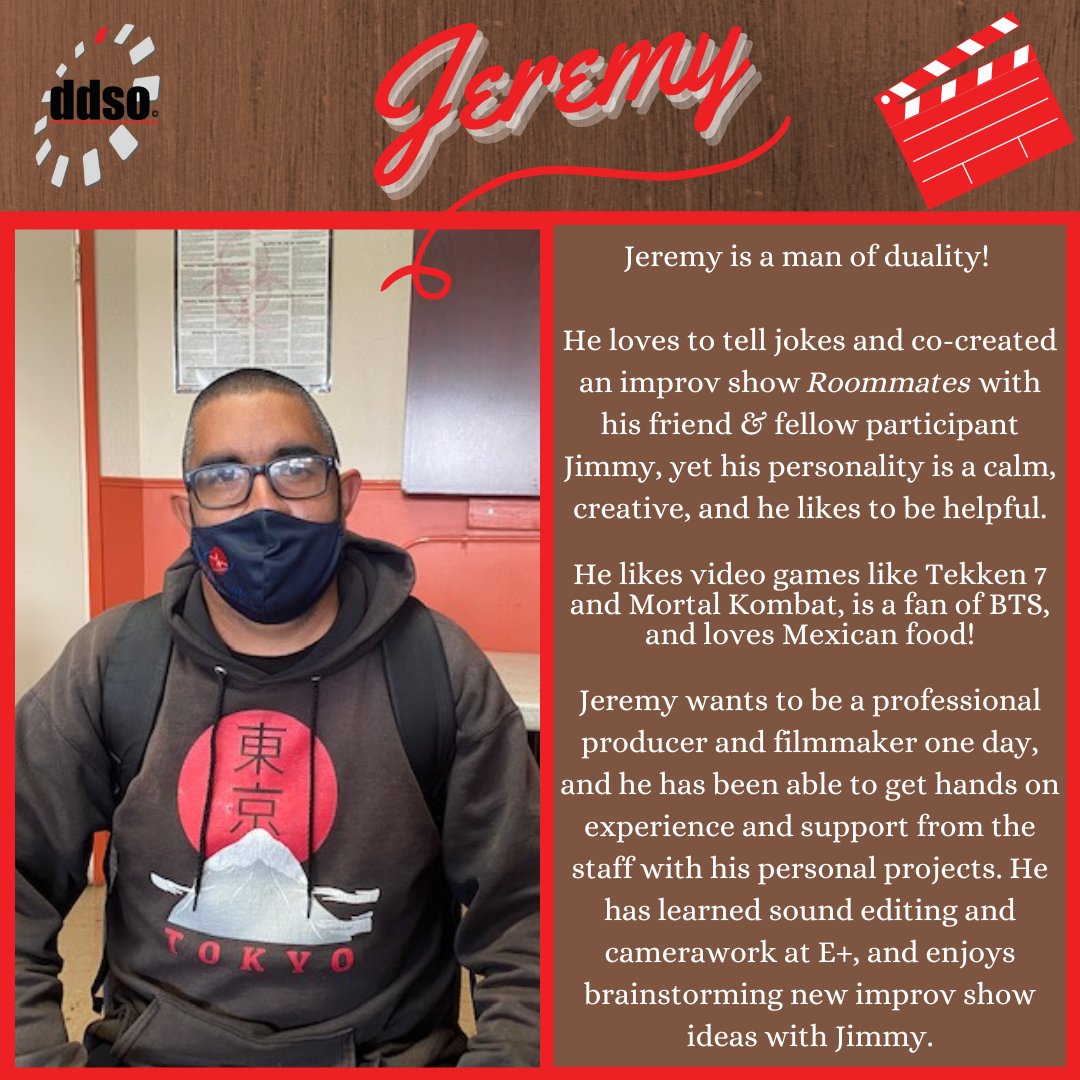 DDSOorg's tweet photo. Jeremy is a man of duality! 📽️This self-described calm, creative man is one half of the creative force behind the hilarious improv show "Roommates" he shoots with his friend Jimmy. https://t.co/IqojjtooMD